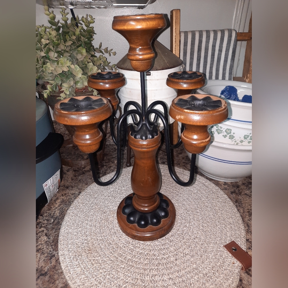Elegant Vintage Wood And Metal Candelabra